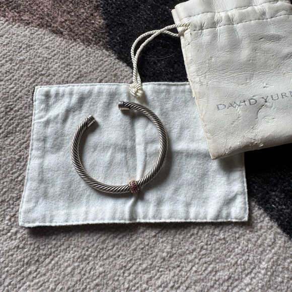 David Yurman Silver Cable Bracelet with Pink Accent - Picture 1 of 8